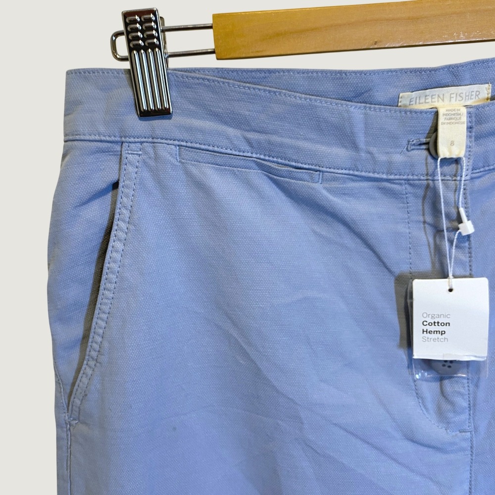 Eileen Fisher Cotton Hemp Stretch Wide Leg Crop Pants Blue NWT Womens 8 R19SUZ